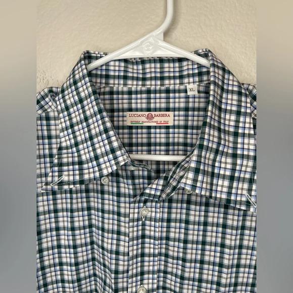 Luciano Barbera Green/Blue/White 100% Cotton Plaid Button Up Shirt Size XL Italy - Picture 3 of 8